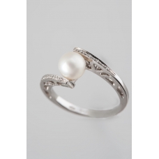 Golay fehér arany gyémánt gyűrű gyönggyel (Au490GT)